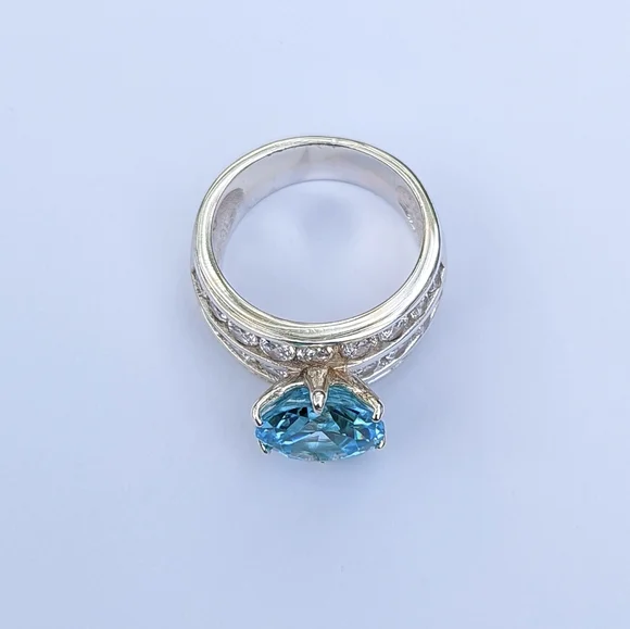 New sterling silver 925 ring with clear and blue rhinestone cz - Picture 8 of 8